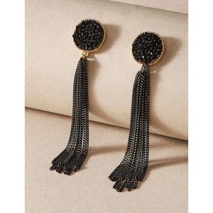 Black Pierced elegant statement Earring gold wedding tassel sparkle black chain